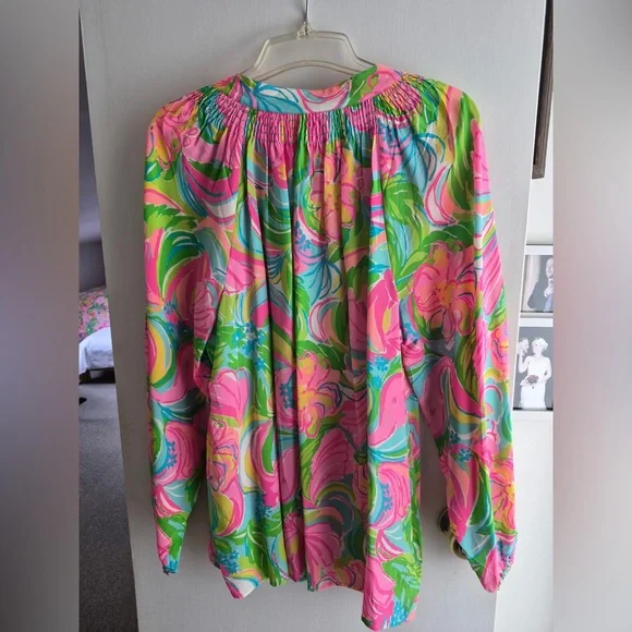 Lilly Pulitzer Pink, Green & Blue Floral Button-Front Blouse - Picture 2 of 4